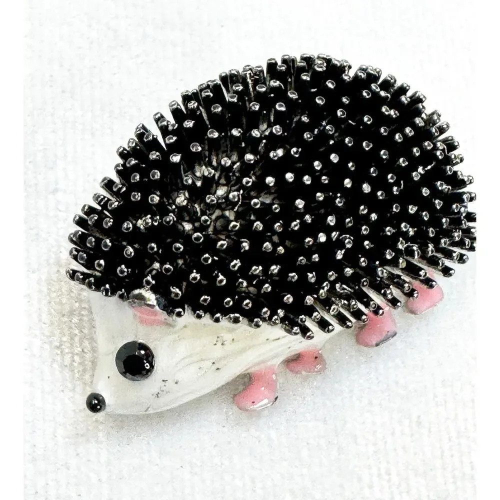 Cute Hedgehog Brooch Pin Black White Enamel Animal Jewelry  New 1.5